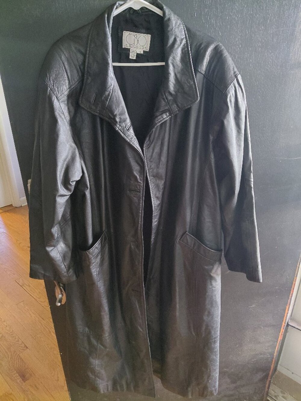 Vintage CBO New York Black 100% Leather Duster Overcoat, Matrix-style Sz XL 90s